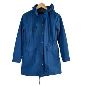 Talbots Insulated Hooded Full Zip Rain Coat Jacket Fitted Waist in Blue, Size SP